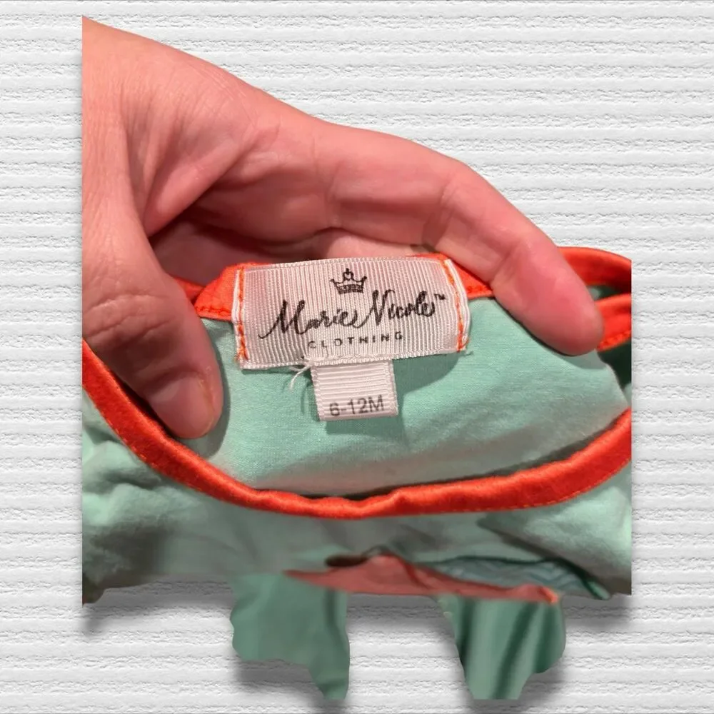 Marie Nicole 6-12 Mint & Peach Ruffle Romper